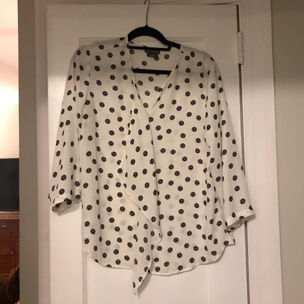 Van Heusen blouse, large, black white polka dot
